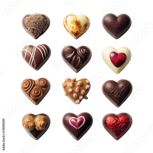 Heart Shaped Chocolates on White Background