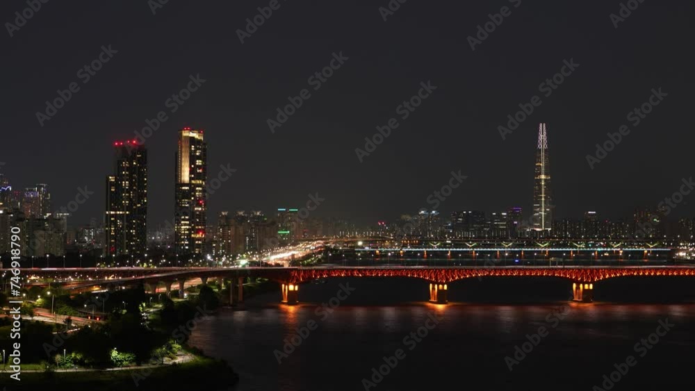 South Korea Seoul Han River city night scene South Korea Seoul Han River city night scene