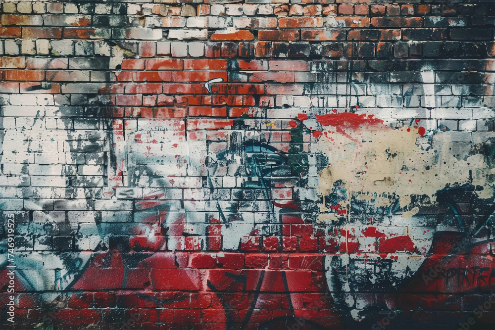 Naklejka premium Farbenfrohe Wand: Bemalte Backsteinwand als kreative Wandgestaltung
