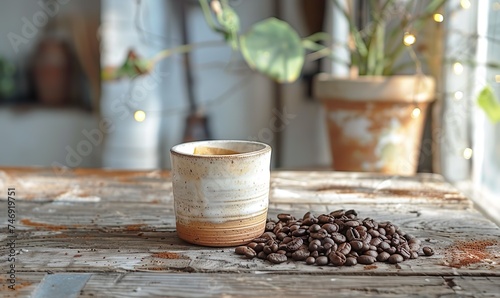 A steaming espresso cup placed on a vintage wooden table