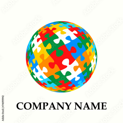 Colorful spherical jigsaw puzzle design. Vector isolated on white background