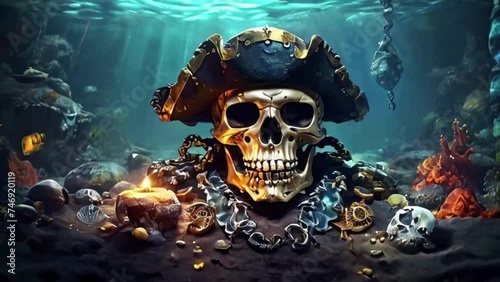 skull a pirate treasure under the sea