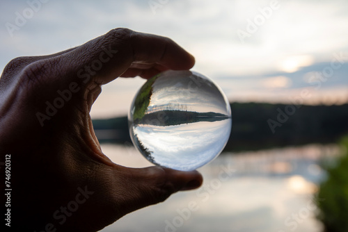 Using a crystal lens ball to capture the moments after golden hour at sunset in a provincial park in Ontario.