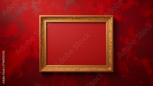 Beautiful vintage oil painting frame picture on red background 