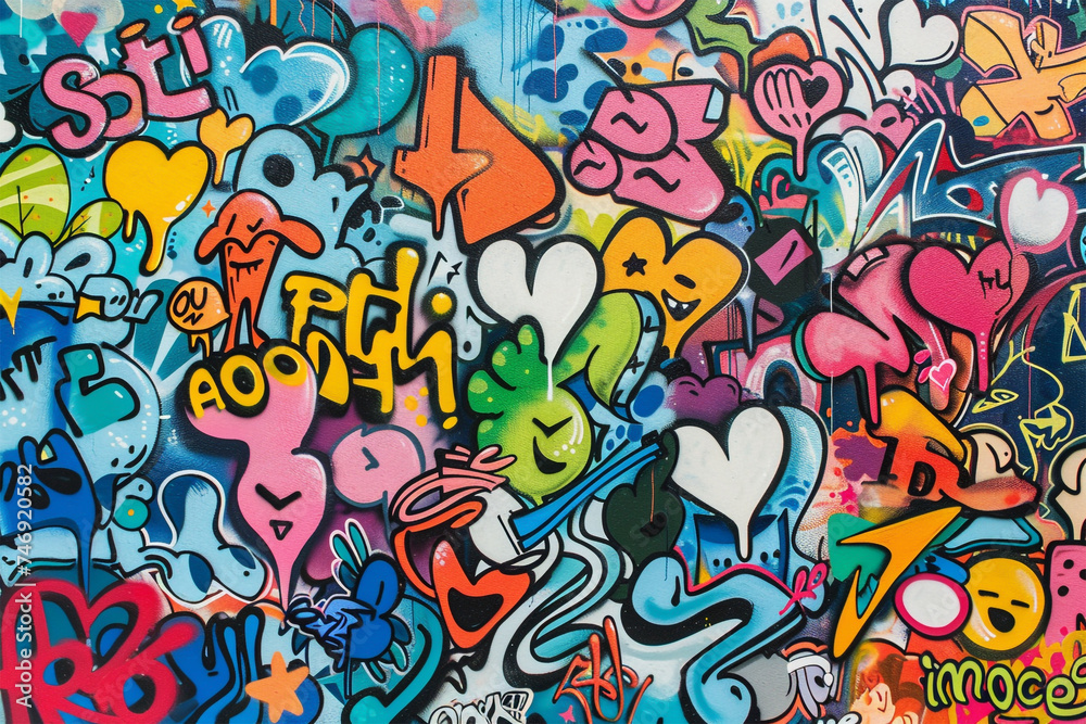 Urbaner Ausdruck: Kreativer Graffiti-Hintergrund für Streetart-Liebhaber - obrazy, fototapety, plakaty 