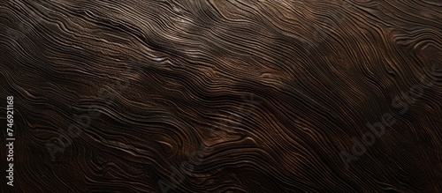 A close-up view showcasing the mesmerizing and textured dark brown wood grained surface in detail. The intricate patterns and natural beauty of the wood are highlighted, creating a visually