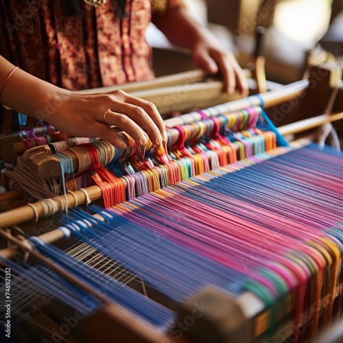 illustration of A traditional loom comes to life as skilled hands we, Generative ai