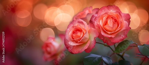 Vibrant Pink Roses Glistening with Fresh Water Droplets - Romantic Floral Beauty Close-up