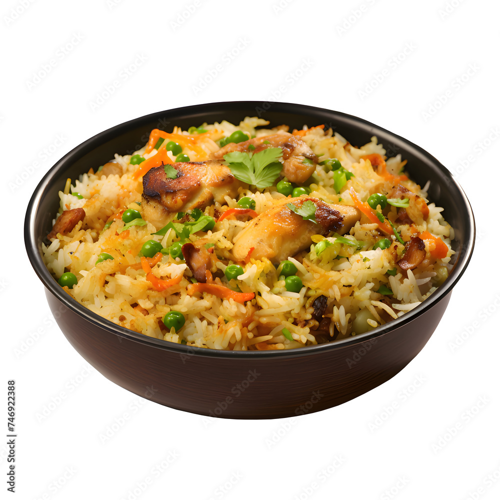 Dum Handi chicken Biryani is prepared in an earthen or clay pot called haandi on white and transparent background Dum Handi chicken Biryani is prepared in an earthen or clay pot called haandi on white and transparent background