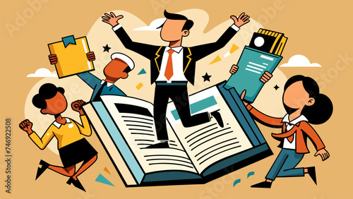 Vector illustration drawing of an abstract moment of office staff celebrating with excitement.