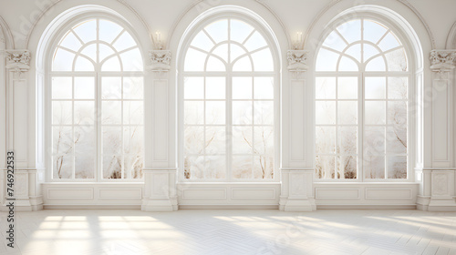 Symphony of Architecture: The Classic Arched Windows Reflecting Periodic Excellence and Aesthetic Harmony. photo