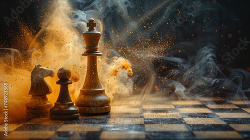Fierce chess competition Dust and explosion smoke spread everywhere. Ideas for fierce market competition