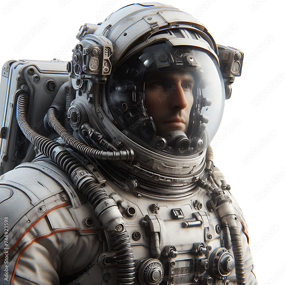astronaut on the nebula space station, with suit and helmet