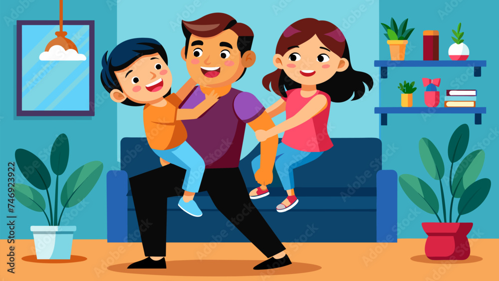 Vector illustration drawing of a parent playing with his children. Vector illustration drawing of a parent playing with his children.