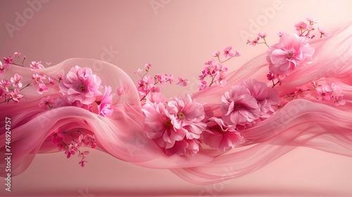 A pink dress floats in the air. with petals and flowers floating around This idea smells good. from fabric softener photo