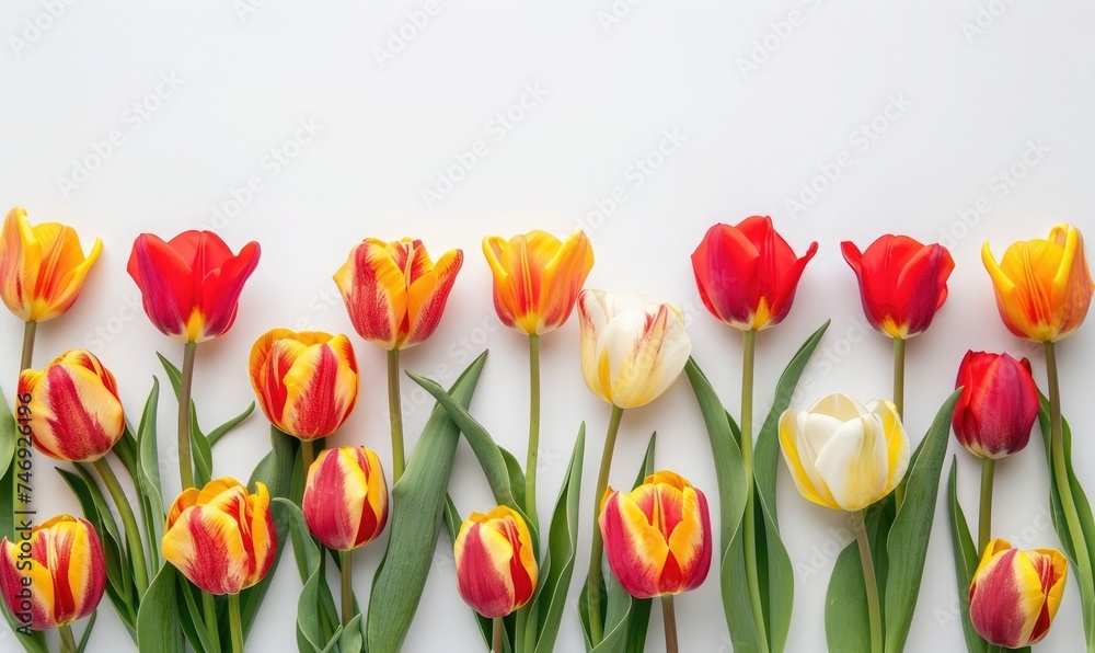 colorful tulips on white background colorful tulips on white background
