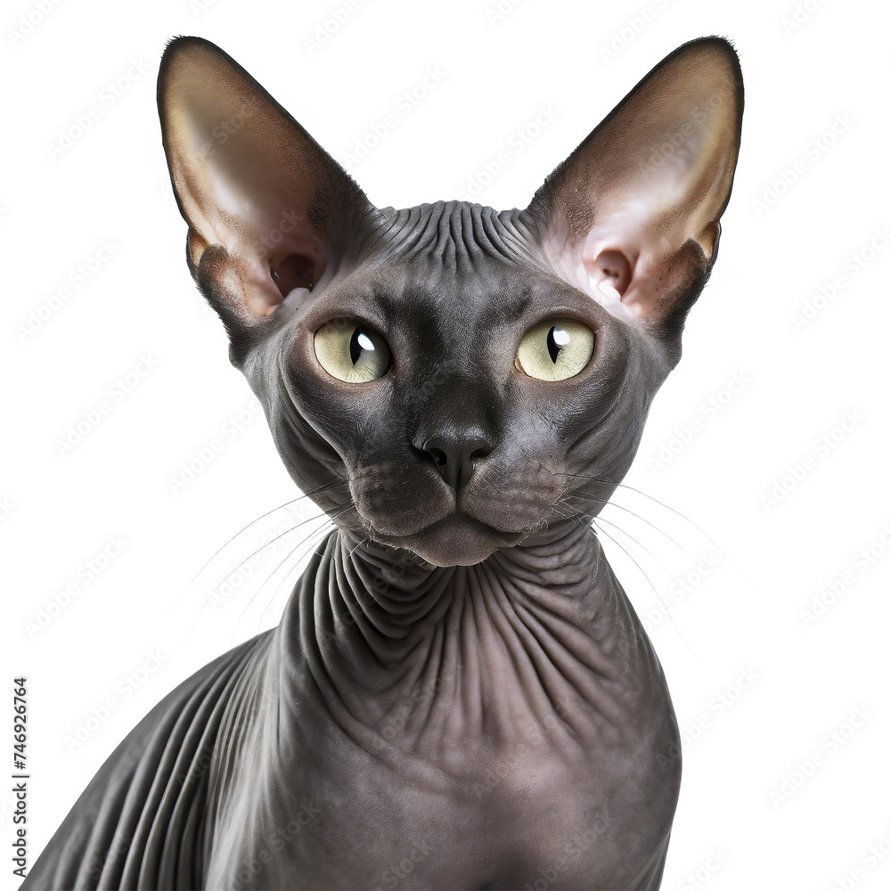 portrait of a sphynx cat isolated on transparent background