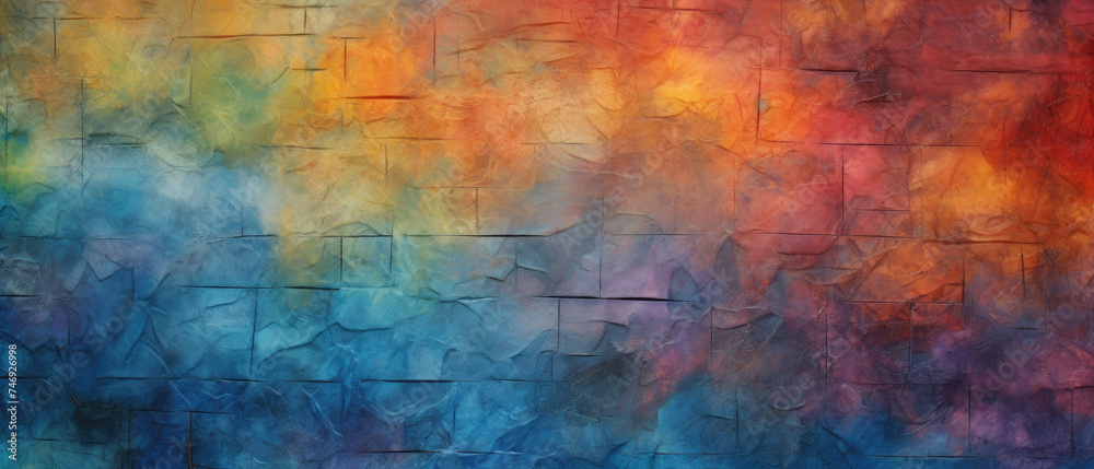 Abstract acrylic paint texture with rainbow cloudy colors layered gradient technicolor created with Generative AI Technology