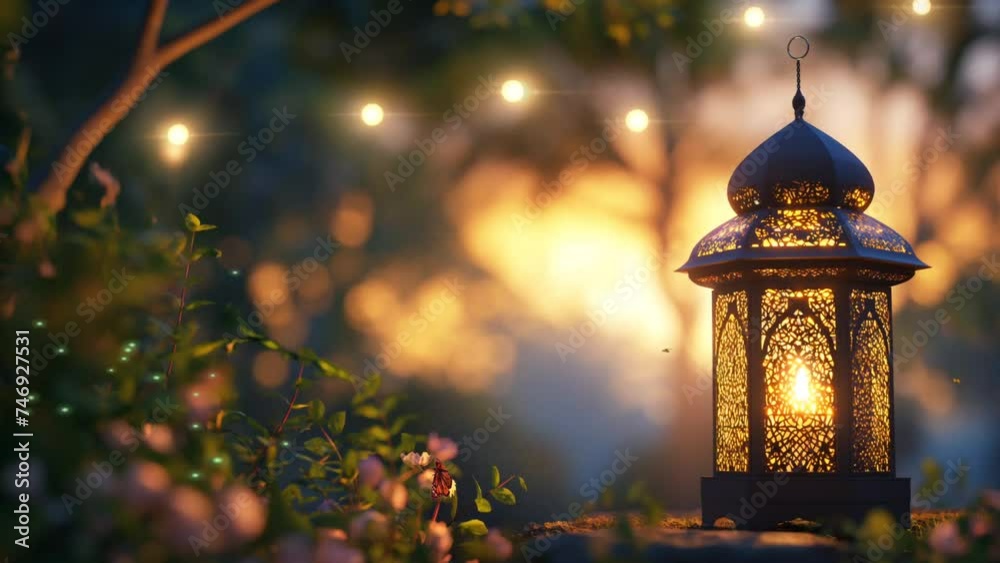 Arabic lantern decoration with bokeh light. seamless looping 4k time-lapse animation video background