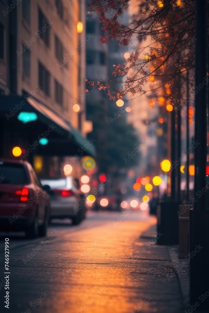 Low angle of the street on a vibrant bokeh background