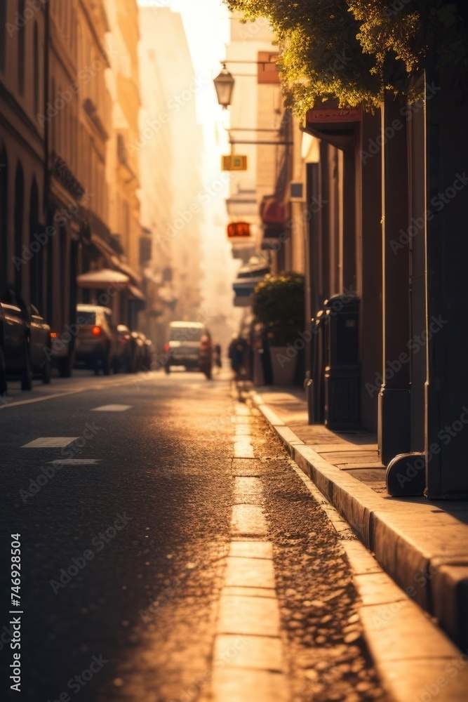 Morning in the street on a blurred background Morning in the street on a blurred background