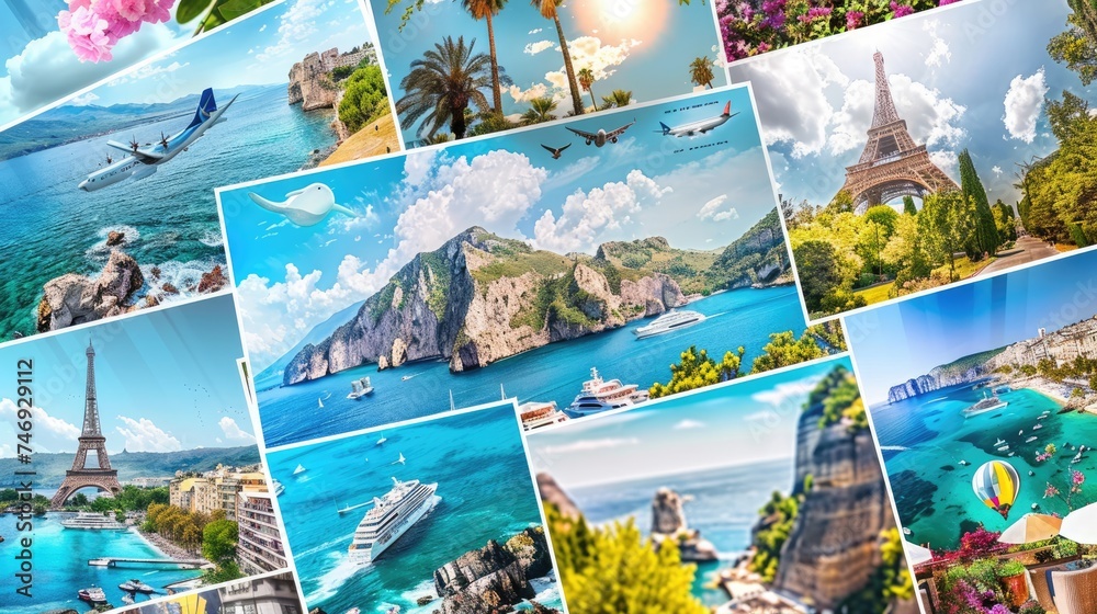 collage of travel photos from different parts of the world, travel website header  