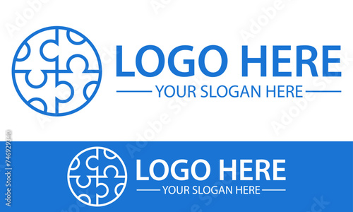 Blue Color Line Art Circle Jigsaw Logo Design