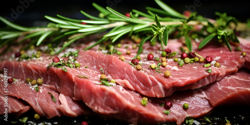 Raw meat with herbs and spices 