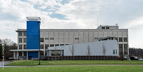 Large Factory Building with Blue Accent