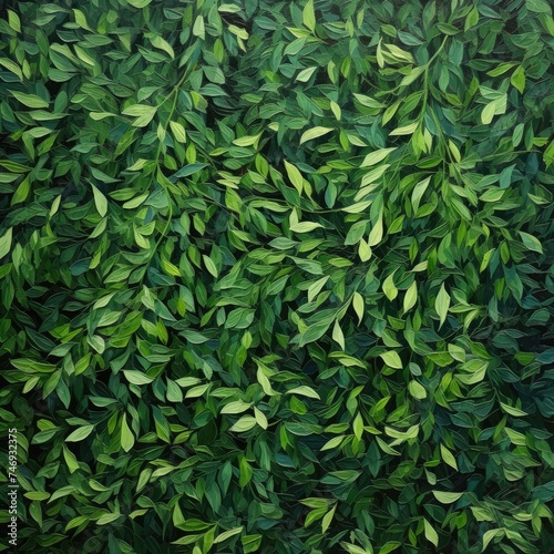 Green leaves on black wall