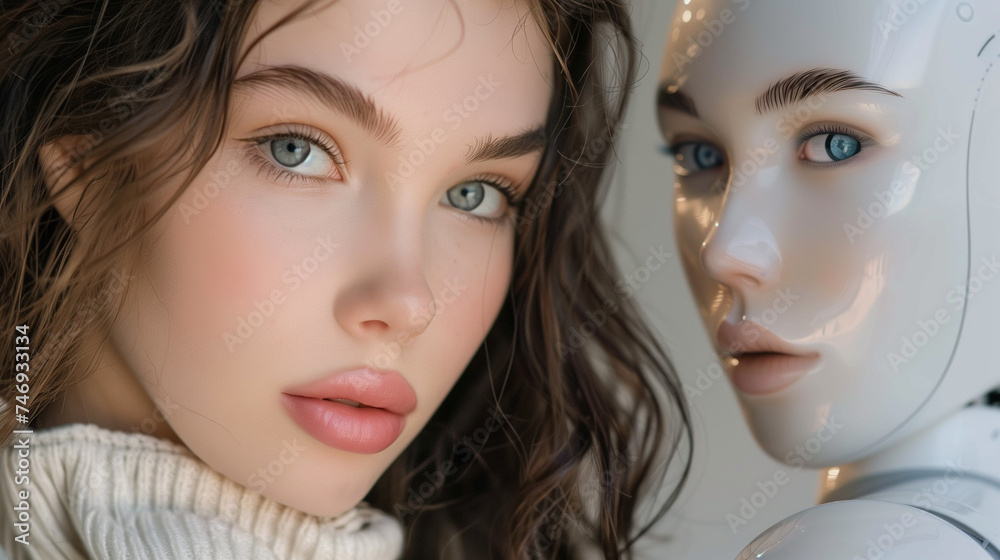 Humanity Intersected: Girl Locks Gaze with AI Robot Humanity Intersected: Girl Locks Gaze with AI Robot