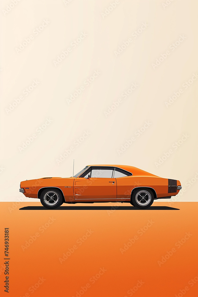 minimalistic orange poster with car