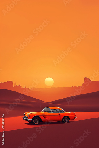 minimalistic orange poster with car