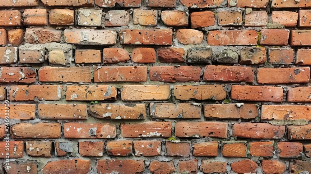 old Victorian brick wall whole wall, tiny bricks flat  