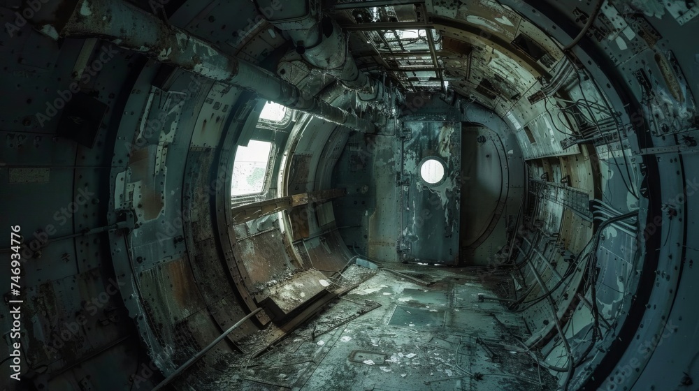 Ghostly encounters in an abandoned space station, chilling - obrazy, fototapety, plakaty 