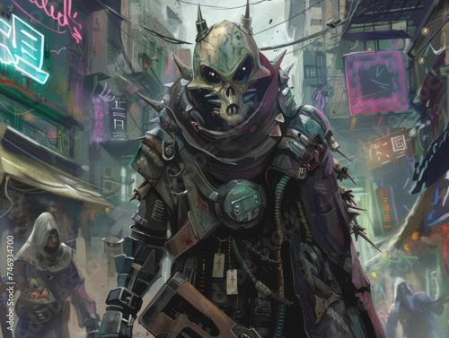 Fantasy creatures in a cyberpunk rebellion, eclectic