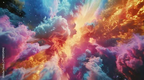 Space travel through a supernova, psychedelic colors