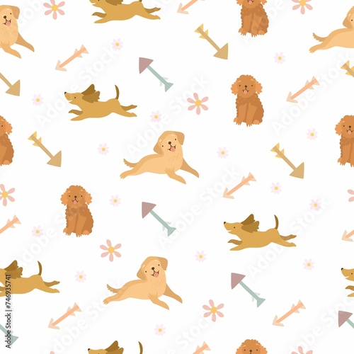 Seamless Boho Pattern With Dogs Arrows
