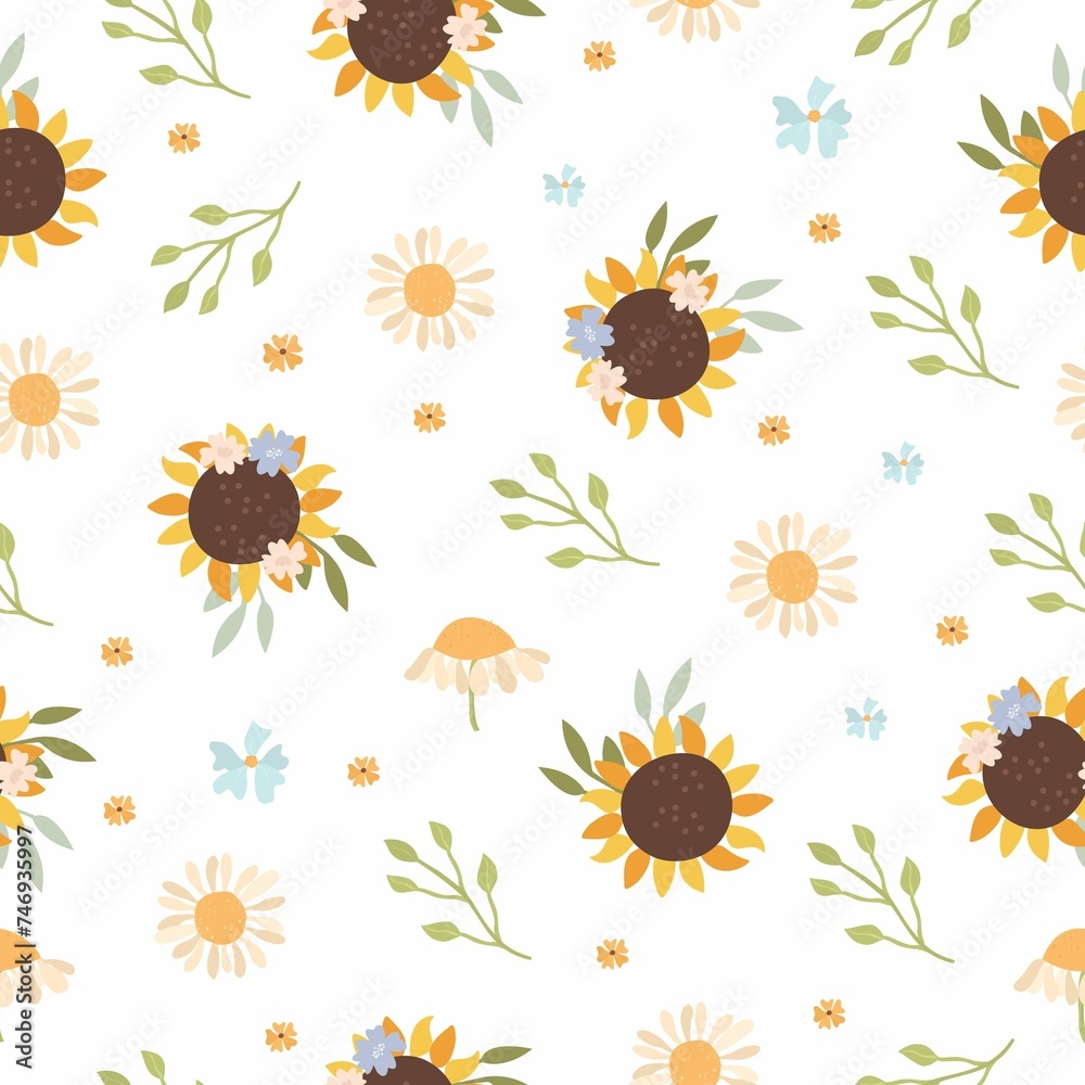Pattern With Sunflowers Meadow Flowers