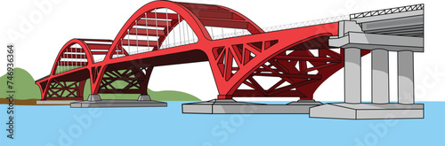 red bridge in Papua, red bridge vector photo