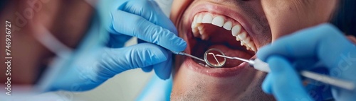 Dental Examination, dentist performing a dental examination on a patient, background image, generative AI photo
