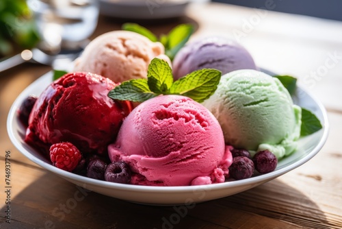 Delicious ice cream cone with colorful sprinkles - perfect summer treat for sale on photo stock