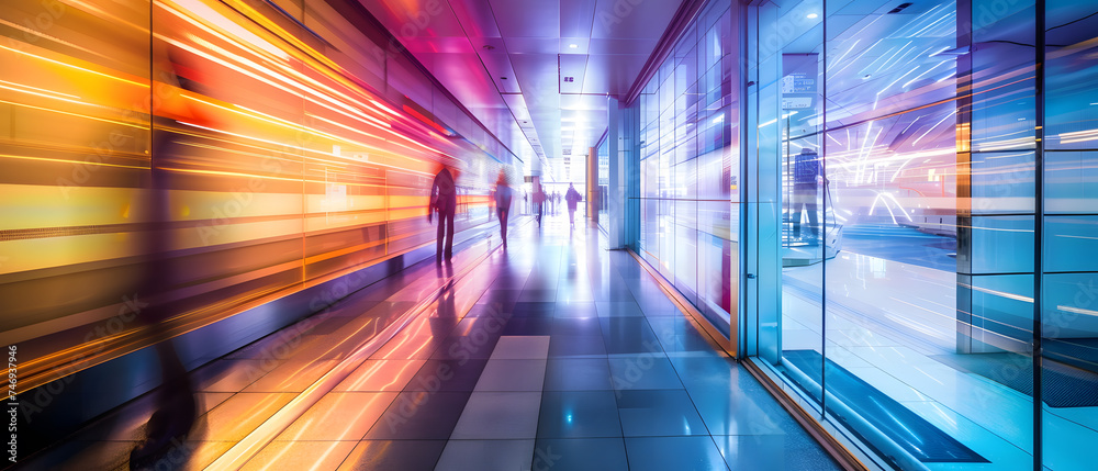 Business people walking in the corridor of a modern office building with motion blur Business people walking in the corridor of a modern office building with motion blur