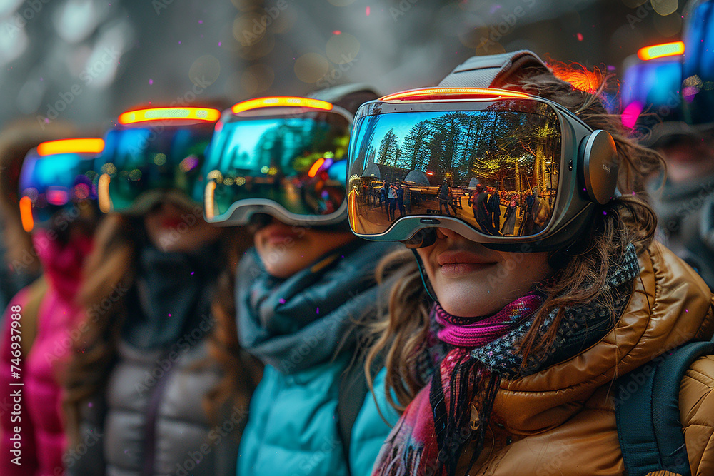 New happy generation people waring VR virtual reality headset in enterainment work social theater New happy generation people waring VR virtual reality headset in enterainment work social theater