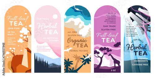 Label design for herbal tea package design set