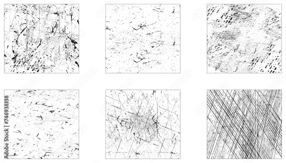 Collection of six grunge texture. Grungy dirty distressed textures set.
Collection of six grunge texture. Grungy dirty distressed textures set.