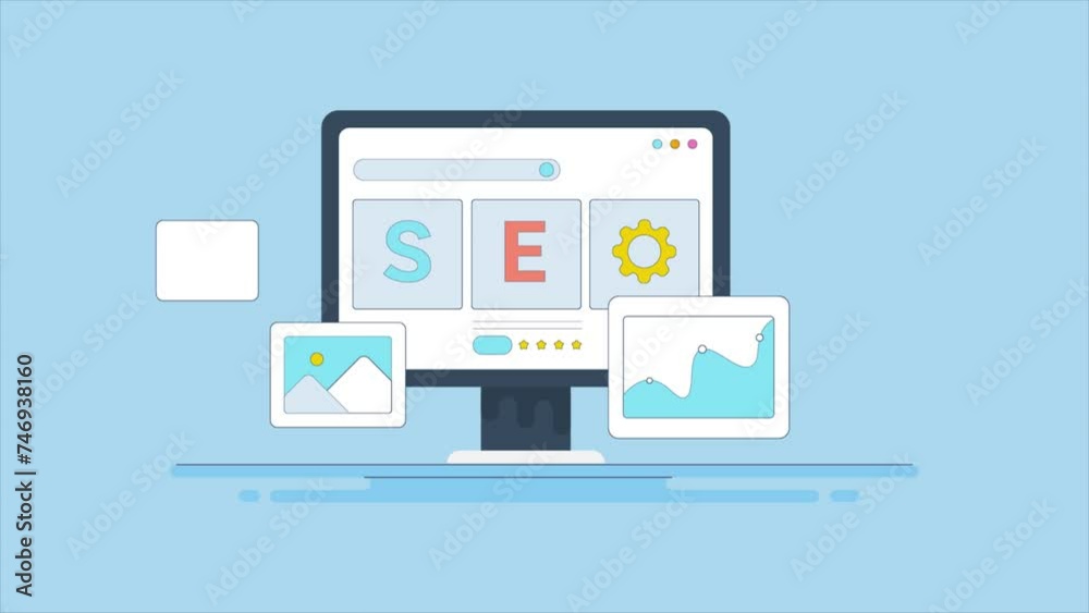 SEO software application on pc screen, online marketing performance analytics, content management and coding conceptual video animation. SEO software application on pc screen, online marketing performance analytics, content management and coding conceptual video animation.