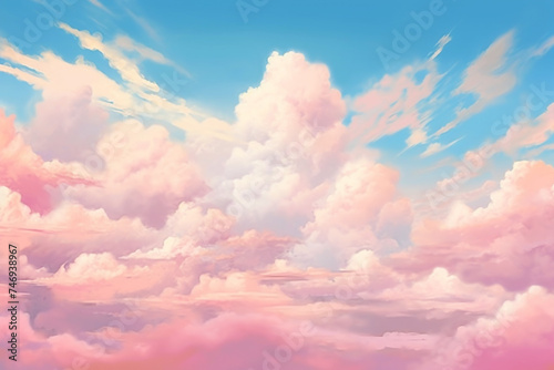 pastel pink clouds in a sunny day digital art paint photo