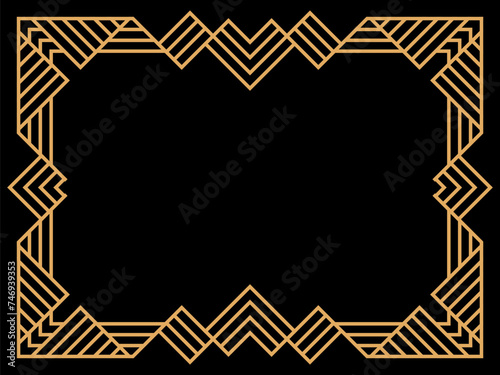 Art deco frame. Vintage linear border. Design a template for invitations, leaflets and greeting cards. Geometric golden frame. The style of the 1920s - 1930s. Vector illustration