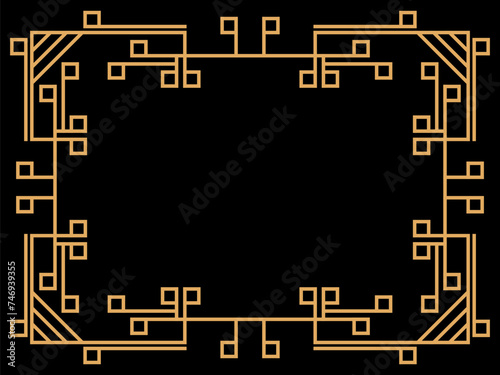 Art deco frame. Vintage linear border. Design a template for invitations, leaflets and greeting cards. Geometric golden frame. The style of the 1920s - 1930s. Vector illustration